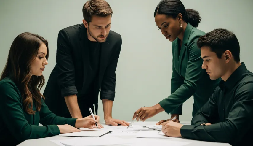 AlphaWave recruitment team planning a hiring strategy around a table